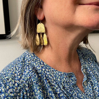 Nic Danning Jewellery | Customer review photo. Tempest Pluviam Earrings in raw brass.