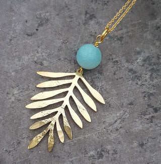 Arbor frosted matte amazonite Beaten Brass Pendant