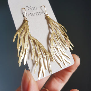 Beaten Brass Gold 'Dulse' Seaweed Earrings