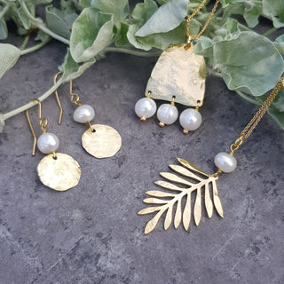 'Aureus' Hammered Brass Earrings and Freshwater Pearl