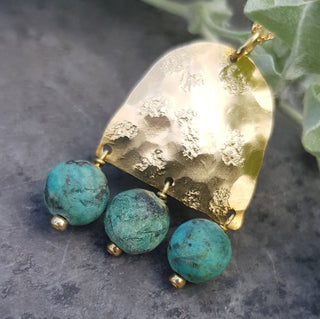 'Gaia' Beaten Brass and Turquoise Necklace