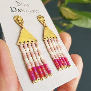 'Falmouth' Beaten Brass Beaded Fringe Earrings