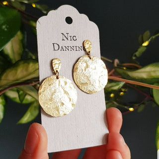 'Helios' Hammered Brass Stud Earrings