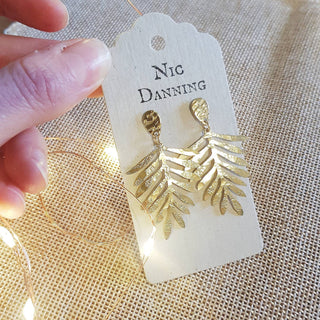 'Arbor' Hammered Brass Leaf Stud Earrings