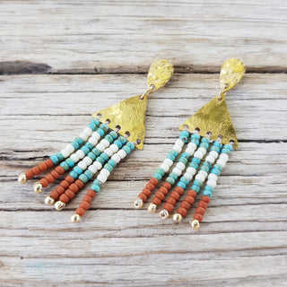 'Poltesco'  Beaten Brass Fringe Earrings
