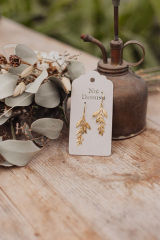 Gold Wisteria Beaten Brass Leaf Earrings