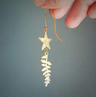 'Dusk' Hammered Brass Star Leaf Earrings