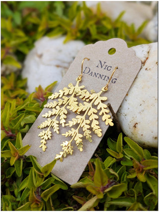 Golden 'Maidenhair' Beaten Brass Earrings
