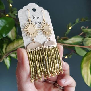 'Olia Green' Brass 'Oracle' Sunburst Beaded Earrings