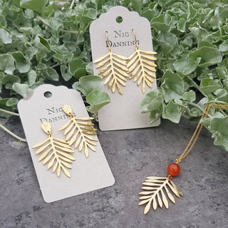 Arbor Orange Red Carnelian Botanical Beaten Brass Pendant