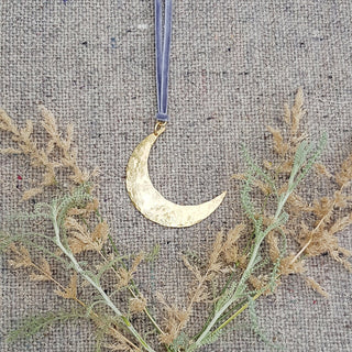 Gold Moon Pendant, Beaten Brass Necklace