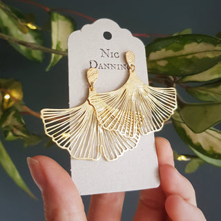 'Ginkgo Leaf' Maxi Hammered Brass Studs