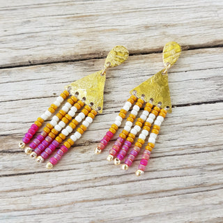 'Mousehole' Beaten Brass Fringe Earrings