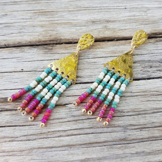 'Godrevy' Beaten Brass Fringe Earrings