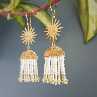 Hera 'Icarus' Gold Sunburst Hera Earrings | Aurora Gold Glass Beads