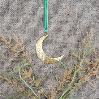 Gold Moon Pendant, Beaten Brass Necklace