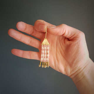 'Lamorna' Hand Beaten Brass | Beaded Fringe Stud Earrings