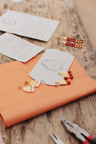 'Hestia' Carnelian and Hand Beaten Brass Earrings