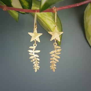 'Dusk' Hammered Brass Star Leaf Earrings