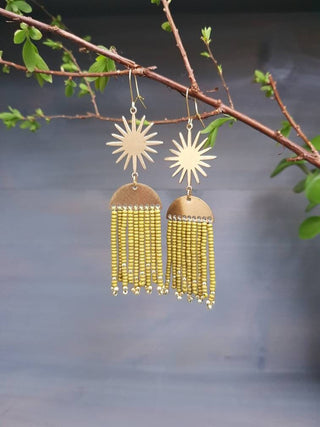 'Olia Green' Brass 'Oracle' Sunburst Beaded Earrings