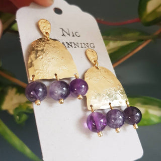 'Leto' Beaten Brass Amethyst Stud Earrings