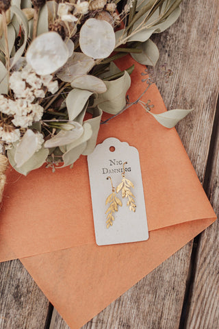 Gold Wisteria Beaten Brass Leaf Earrings