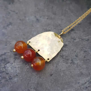 'Hestia' Titans Beaten Brass Orange Red Carnelian Necklace