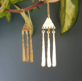 Handmade Beaten Brass 'Tempest Imbrem'  Fringed Earrings, solid brass, Statement geo earrings, Gold plated ear wires, Ready to gift