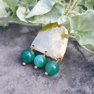 'Themis' Titans Beaten Brass and Green Agate Necklace