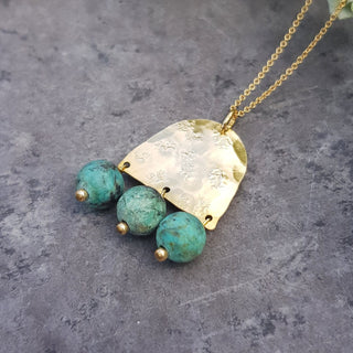 'Gaia' Beaten Brass and Turquoise Necklace