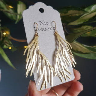 Beaten Brass Gold 'Dulse' Seaweed Earrings