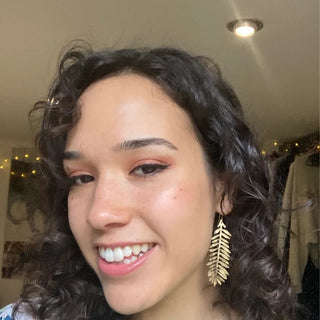 Nic Danning Jewellery | Customer review photo. Tempest Frond Earrings in raw brass.