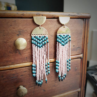 'Jay' Hand Beaded Fringe Earrings | Gold Plated Brass