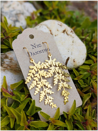 Golden 'Maidenhair' Beaten Brass Earrings