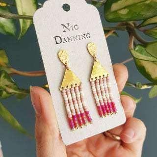 'Falmouth' Beaten Brass Beaded Fringe Earrings