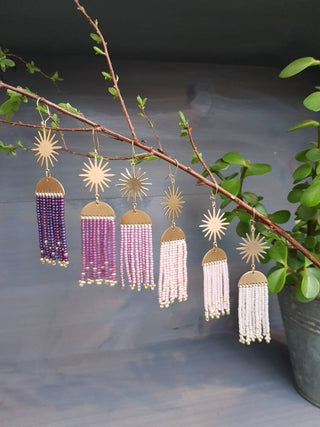 'Syringa' Brass 'Oracle' Sunburst Beaded Earrings