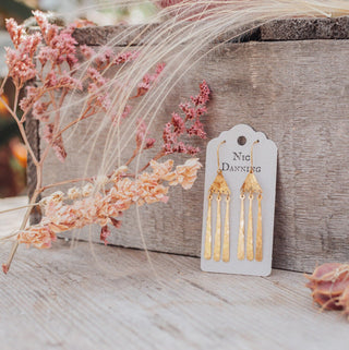 Handmade Beaten Brass 'Tempest Imbrem'  Fringed Earrings, solid brass, Statement geo earrings, Gold plated ear wires, Ready to gift