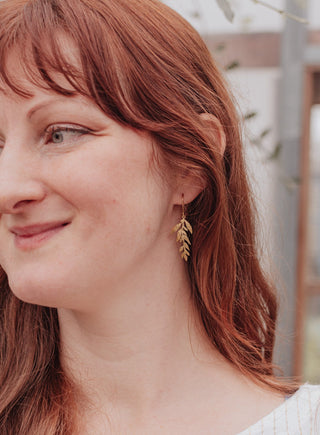 Gold Wisteria Beaten Brass Leaf Earrings