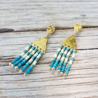 'Porthcurno' Beaten Brass Fringe Earrings