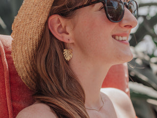 'Mini Tropic' Hammered Brass Monstera Earrings