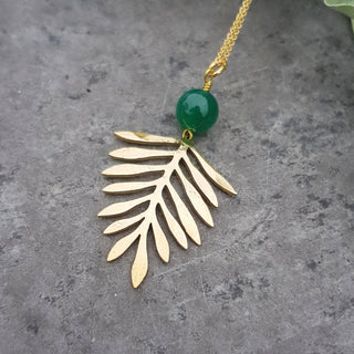 Arbor Green Agate necklace  Beaten Brass Pendant