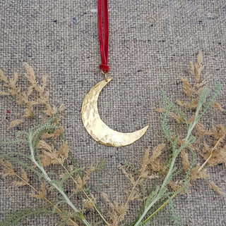 Gold Moon Pendant, Beaten Brass Necklace