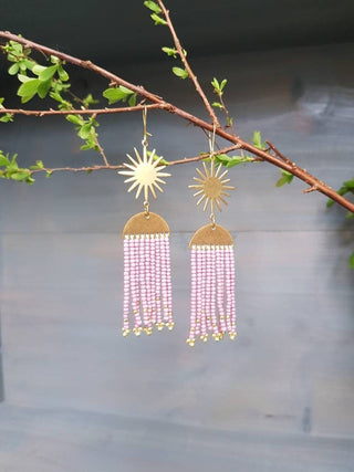 'Syringa' Brass 'Oracle' Sunburst Beaded Earrings