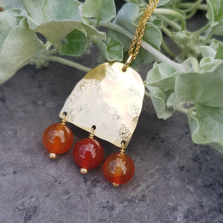 'Hestia' Titans Beaten Brass Orange Red Carnelian Necklace