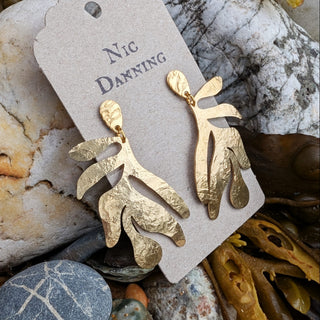 'Brass Kelp' Ethical hand beaten brass seaweed earrings
