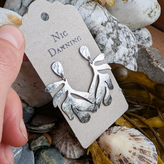 'Steel Kelp' Ethical hand beaten steel seaweed earrings