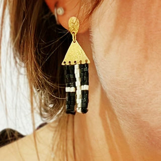 'Piran' Beaten Brass Fringe Earrings