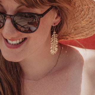 'Tempest Frond' Ethical Hand Beaten Brass Earrings