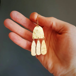 'Tempest Pluviam' ethical handbeaten brass earrings by Nic Danning Jewellery