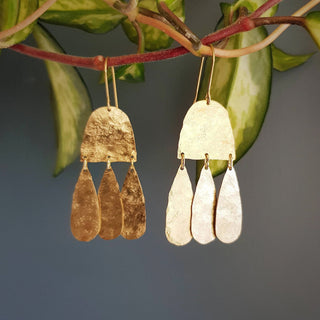 'Tempest Pluviam' ethical handbeaten brass earrings by Nic Danning Jewellery